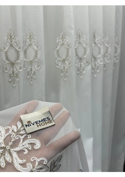 Nivemeshome Lantana Gold Detaylı 1/3 Sık Pileli Tül Perde Apm