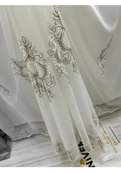 Nivemeshome Lantana Gold Detaylı 1/3 Sık Pileli Tül Perde Apm