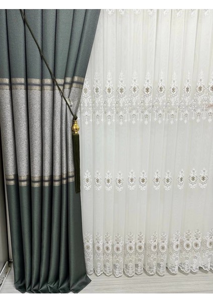 Nivemeshome Eliza V-2547 Yeşil 1/3 Sık Pileli Fon Perde Apm