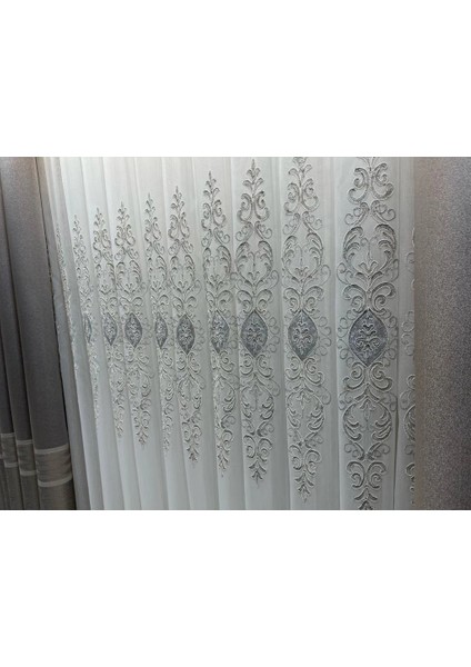 Nivemeshome Uranyum V-6113 Gümüş Detaylı 1/3 Sık Pileli Tül Perde Apm fiyatları