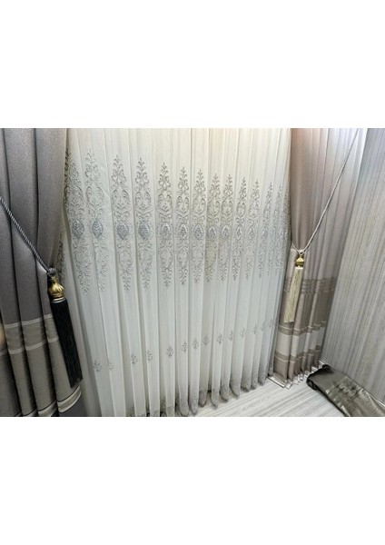Nivemeshome Uranyum V-6113 Gümüş Detaylı 1/3 Sık Pileli Tül Perde Apm indirimleri