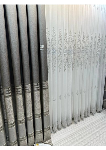 Nivemeshome Uranyum V-6113 Gümüş Detaylı 1/3 Sık Pileli Tül Perde Apm