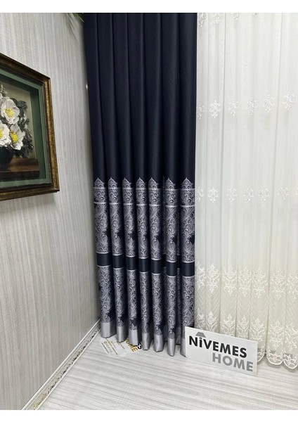 Nivemeshome Gönen Siyah 671539 V-504 1/3 Sık Pileli Fon Perde Apm