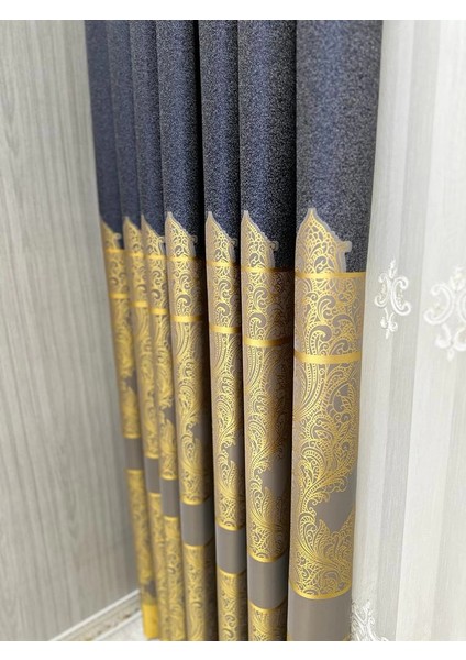 Nivemeshome Gönen Antrasit-Gold 671539 V-5401 1/3 Sık Pileli Fon Perde Apm fiyatları