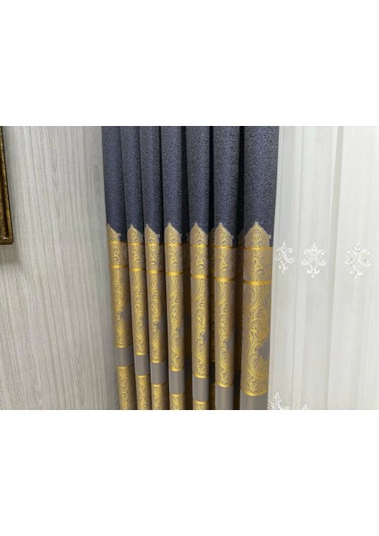 Nivemeshome Gönen Antrasit-Gold 671539 V-5401 1/3 Sık Pileli Fon Perde Apm