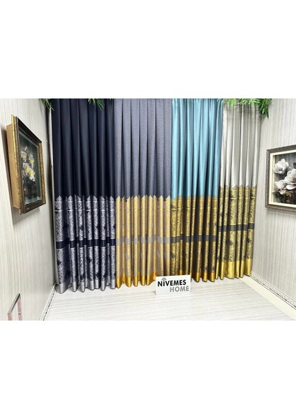 Nivemeshome Gönen Antrasit-Gold 671539 V-5401 1/3 Sık Pileli Fon Perde Apm