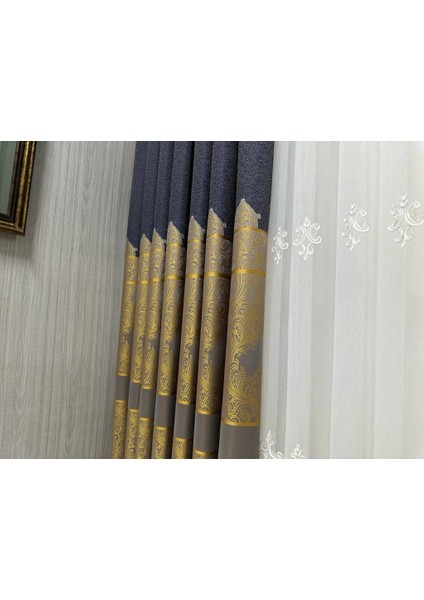 Nivemeshome Gönen Antrasit-Gold 671539 V-5401 1/3 Sık Pileli Fon Perde Apm