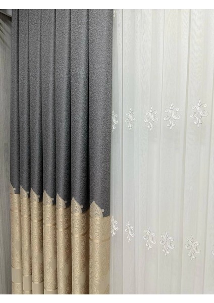 Nivemeshome Gönen Koyu Gri-Krem 671539 V-101 1/3 Sık Pileli Fon Perde Apm fırsatları
