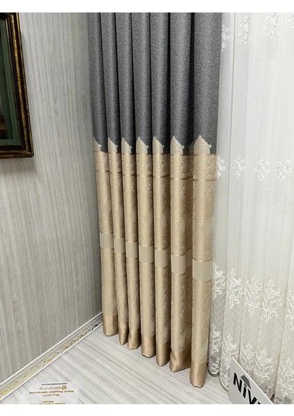 Nivemeshome Gönen Koyu Gri-Krem 671539 V-101 1/3 Sık Pileli Fon Perde Apm indirimleri