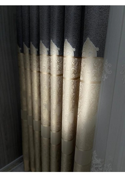 Nivemeshome Gönen Koyu Gri-Krem 671539 V-101 1/3 Sık Pileli Fon Perde Apm