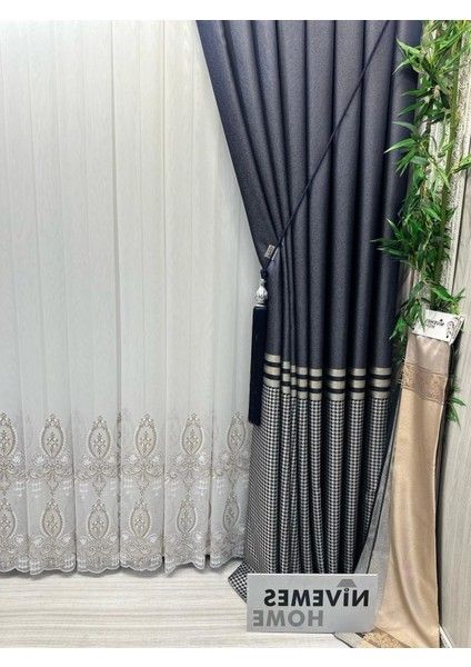 Nivemeshome Hüzzam Gold Detaylı 1/3 Sık Pileli Tül Perde Apm modelleri