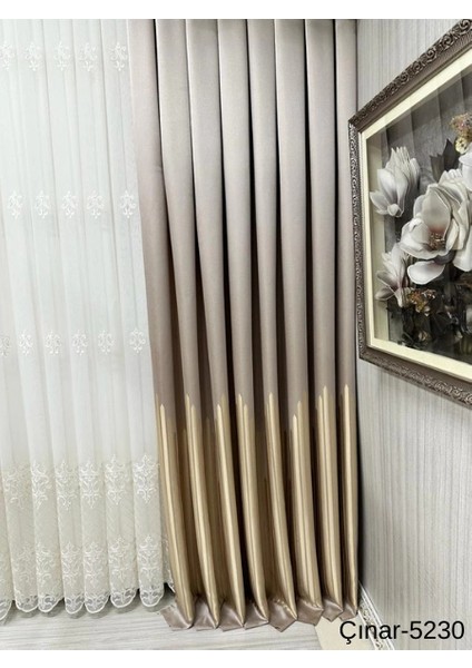 Nivemeshome Çınar Koyu Kahve -Altın 5230 1/3 Sık Pileli Fon Perde Apm modelleri