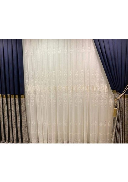 Lacivert Gold Taftafon APRE23-380 1/3 Sık Pile Pano Fon Perde Apm