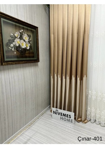 Nivemeshome Çınar Altın 401 1/3 Sık Pileli Fon Perde Apm