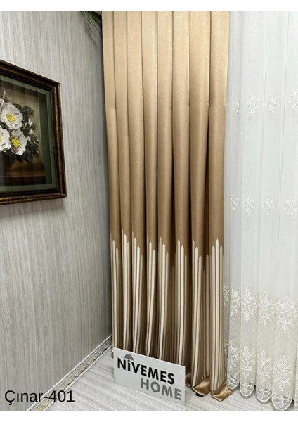 Nivemeshome Çınar Altın 401 1/3 Sık Pileli Fon Perde Apm