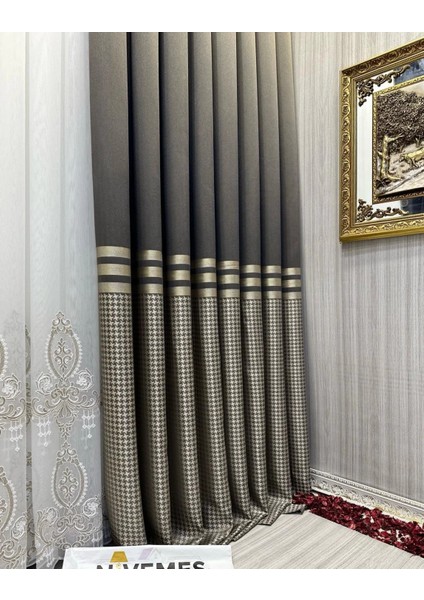 Nivemeshome Didim FT671537 V-5302 Toprak 1/3 Sık Pileli Fon Perde Apm