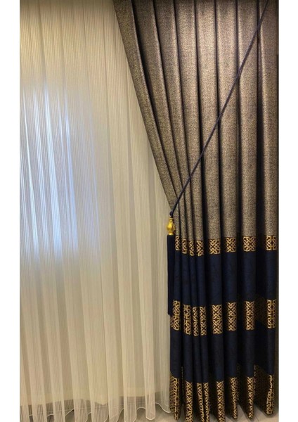 Nivemeshome 1/3 Sık Pile Naturel Lacivert Gri Pano Fon Perde Apm modelleri