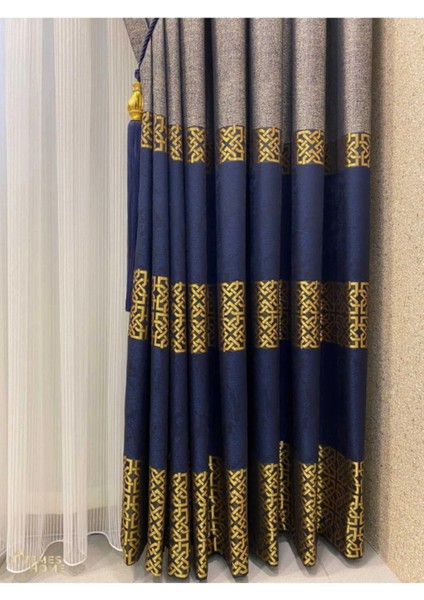 Nivemeshome 1/3 Sık Pile Naturel Lacivert Gri Pano Fon Perde Apm fırsatları