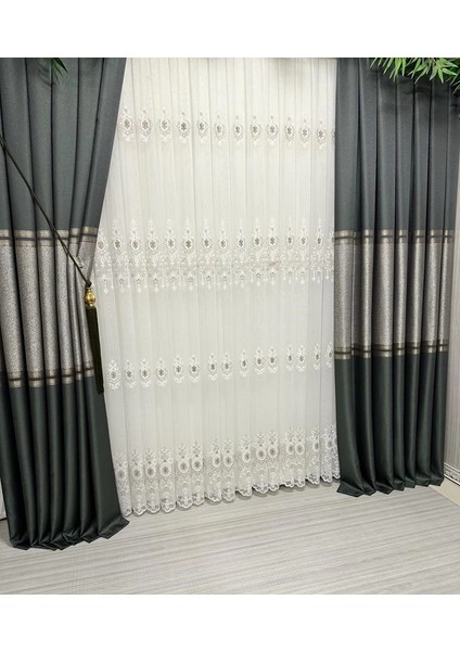 Nivemeshome Eliza V-2547 Yeşil 1/3 Sık Pileli Fon Perde Apm