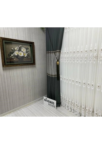 Nivemeshome Eliza V-2547 Yeşil 1/3 Sık Pileli Fon Perde Apm