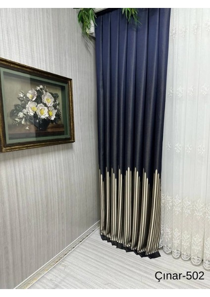 Nivemeshome Çınar Lacivert 502 1/3 Sık Pileli Fon Perde Apm