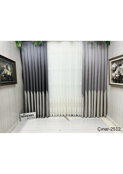 Nivemeshome Çınar Antrasit 2512 1/3 Sık Pileli Fon Perde Apm fırsatları