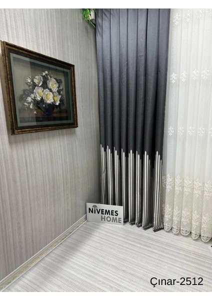 Nivemeshome Çınar Antrasit 2512 1/3 Sık Pileli Fon Perde Apm
