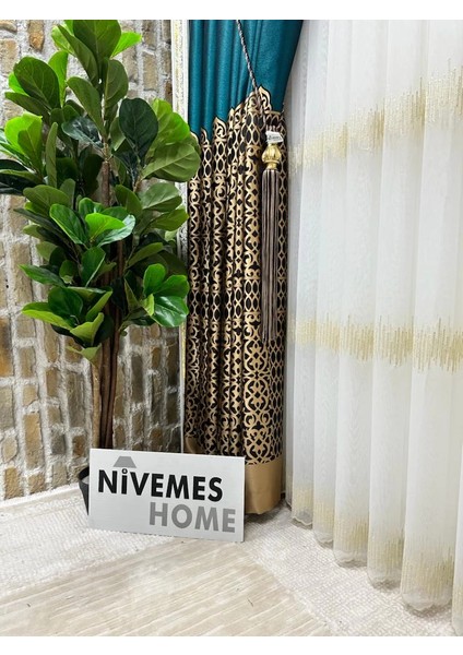 Nivemeshome Vintage Yeşil-Gold V-901 1/3 Sık Pileli Fon Perde Apm modelleri