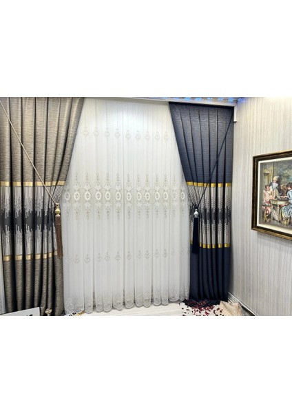 Nivemeshome Dream Gold Detaylı 1/3 Sık Pileli Tül Perde Apm