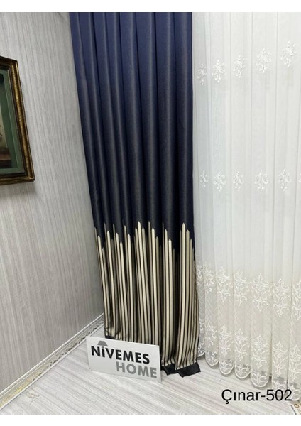 Nivemeshome Çınar Lacivert 502 1/3 Sık Pileli Fon Perde Apm