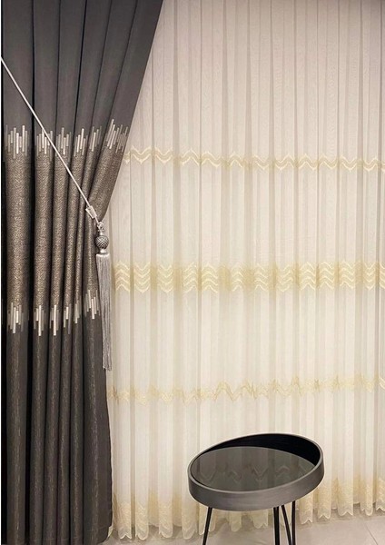 Nivemeshome Elista Dalgalı Gold 1/3 Sık Pile Tül Perde Apm