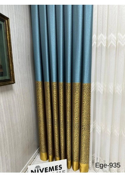 Nivemeshome Ege Turkuaz FIR1240 V-935 1/3 Sık Pileli Fon Perde Apm