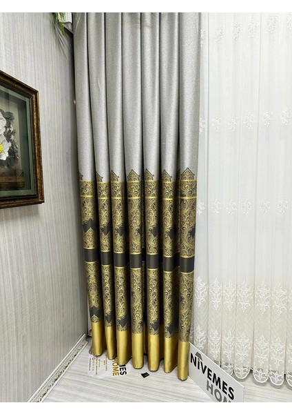 Nivemeshome Gönen Gri-Gold 671539 V-2503 1/3 Sık Pileli Fon Perde Apm
