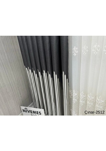 Nivemeshome Çınar Antrasit 2512 1/3 Sık Pileli Fon Perde Apm