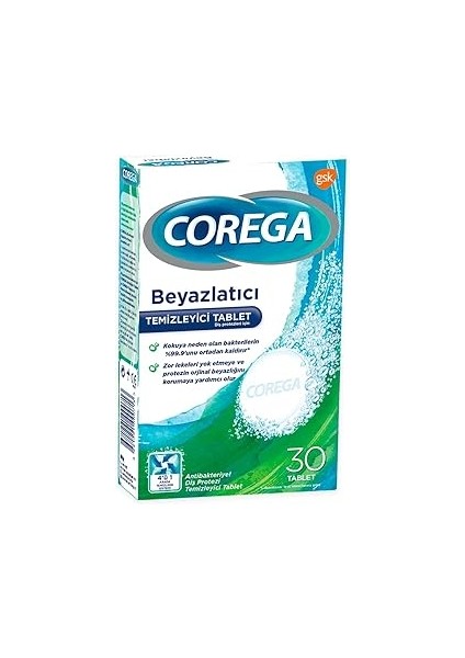 Corega Diş Protezi Temizleyici & Beyazlatıcı Tablet 30 Adet
