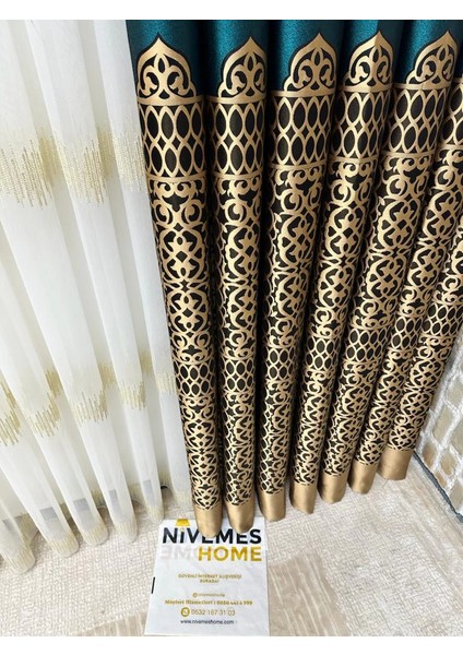 Nivemeshome Vintage Yeşil-Gold V-901 1/3 Sık Pileli Fon Perde Apm indirimleri