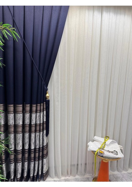 Nivemeshome Elegans Gold Çizgili 1/3 Sık Pileli Tül Perde Apm fırsatları