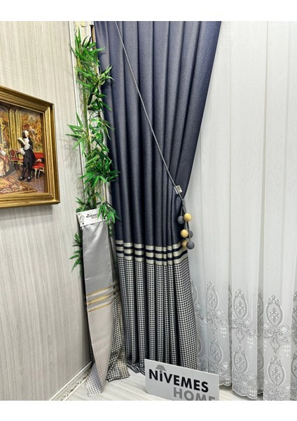 Nivemeshome Didim FT671537 V-502 Lacivert 1/3 Sık Pileli Fon Perde Apm