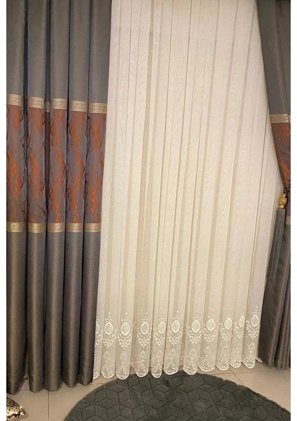 Nivemeshome Aster Nakışlı 1/3 Sık Pile Tül Perde Apm