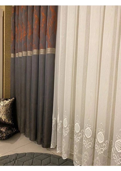 Nivemeshome Aster Nakışlı 1/3 Sık Pile Tül Perde Apm fiyatları