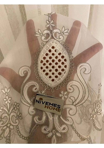 Nivemeshome Aster Nakışlı 1/3 Sık Pile Tül Perde Apm indirimleri