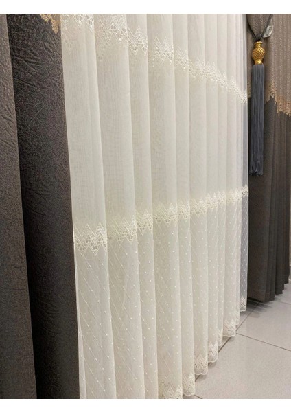 Nivemeshome Divina Zigzag Işlemeli Krem 1/3 Sık Pile Tül Perde Apm fiyatları