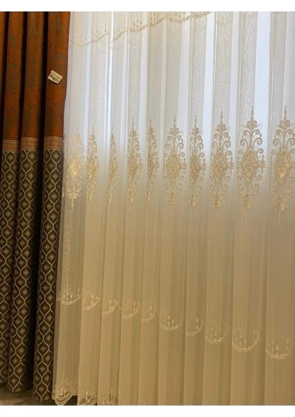 Nivemeshome Çift Nakışlı 1/3 Sık Pileli Tül Perde Apm