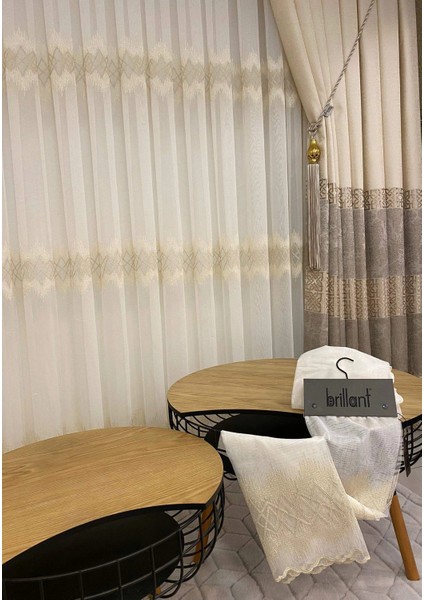 Nivemeshome Titanum Nakışlı Krem 1/3 Sık Pile Tül Perde Apm