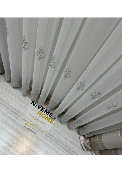 Nivemeshome Uranyum V-6113 Gümüş Detaylı 1/3 Sık Pileli Tül Perde Apm