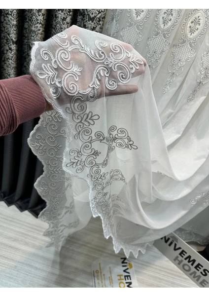 Nivemeshome Lisa Gümüş Detaylı 2015 1/3 Sık Pileli Tül Perde Apm indirimleri