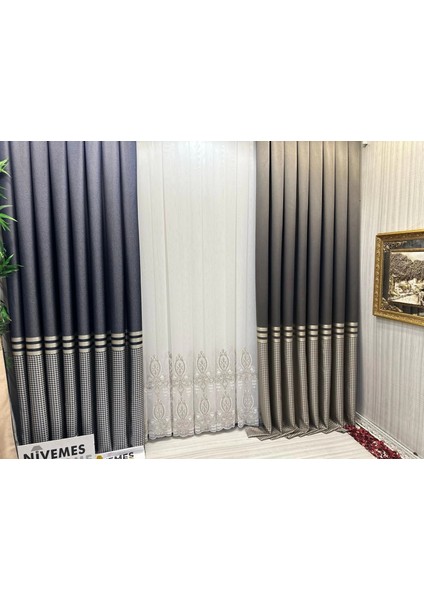 Nivemeshome Hüzzam Gold Detaylı 1/3 Sık Pileli Tül Perde Apm