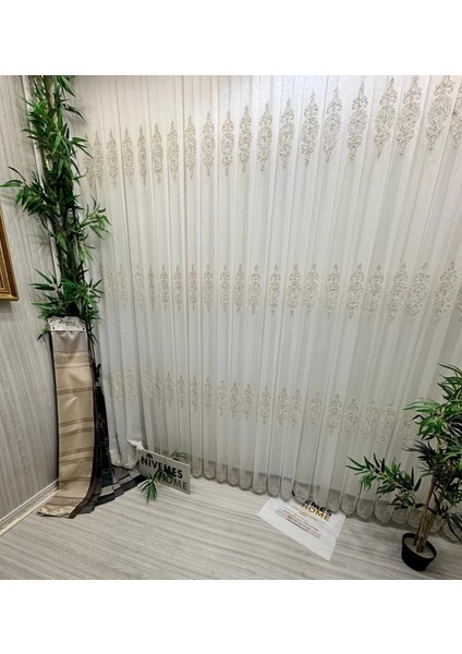 Nivemeshome Dila 2032 Gold Detaylı 1/3 Sık Pileli Tül Perde Apm