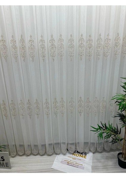 Nivemeshome Dila 2032 Gold Detaylı 1/3 Sık Pileli Tül Perde Apm