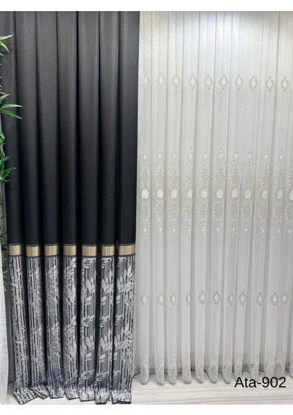 Nivemeshome Ata FT614168 V-902 Siyah 1/3 Sık Pileli Fon Perde Apm